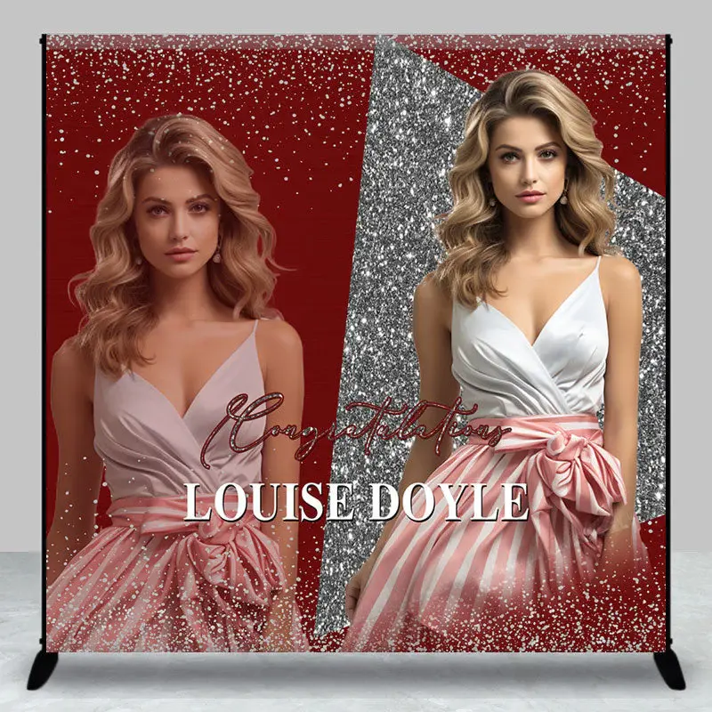 red silver custom photo name Congratulations backdrop