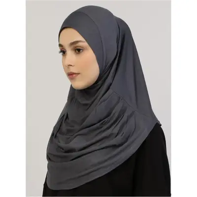 Viscose Instant Muslim Hijab Charcoal - Soft Stretchy Blend for Autumn Comfort & Versatility