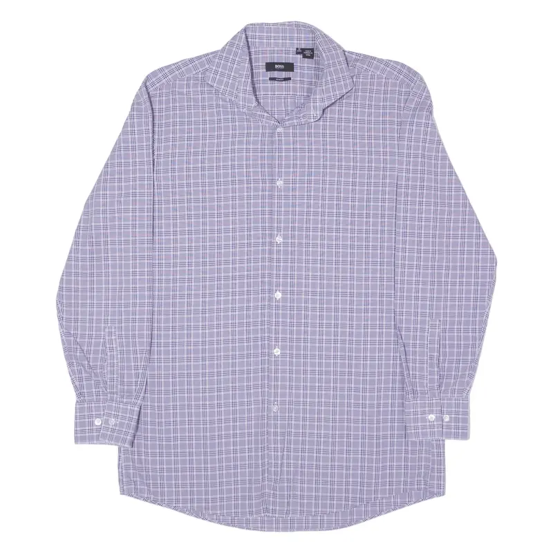 HUGO BOSS Slim Fit Shirt Purple Check Long Sleeve Mens L
