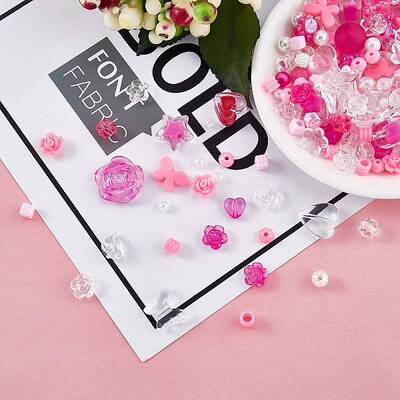 150 Pieces Random Rose Acrylic Beads Bear Pastel Spacer Beads Butterfly Loose Beads for Jewelry Keychain Phone Lanyard Making