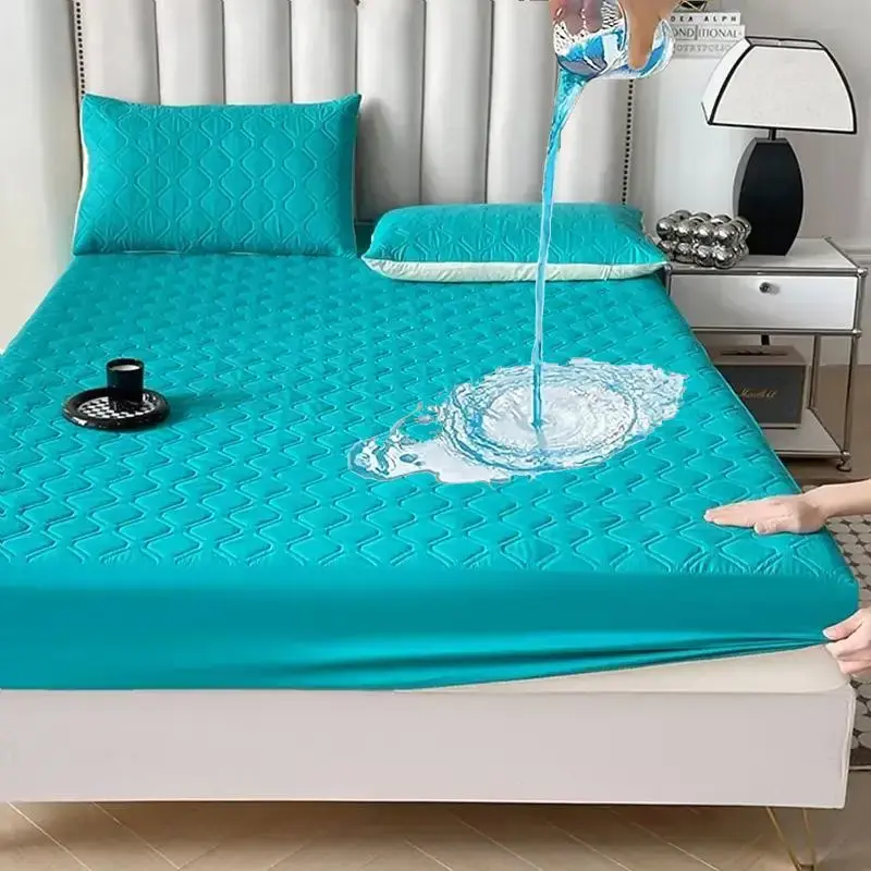 Waterproof Fitted Sheet, Cool Bedroom Soft Comfortable Stain-proof Antibacterial Mattress Cover without Pillow Case, Machine ...