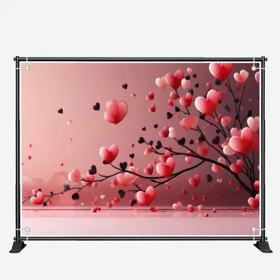 Posh Love Hearts Tree Pink Valentines Day Backdrop - Aperturee