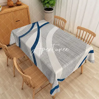 Aperturee Grey Navy Blue Lines Rectangle Tablecloth Dining Room, 52 x 70 inch, 30.82 USD, rectangle tablecloths, ZJY04997-A