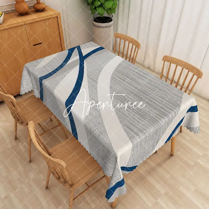 Aperturee Grey Navy Blue Lines Rectangle Tablecloth Dining Room, 52 x 70 inch, 30.82 USD, rectangle tablecloths, ZJY04997-A