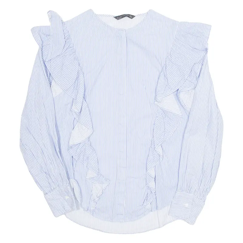ZARA WOMEN Womens Printed Blouse Blue Long Sleeve Striped S