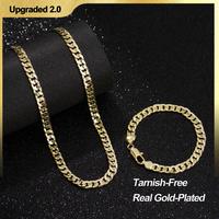 Holylegend 14K Real Gold-Plated Cuban & Figaro & Rope Set, Bracelet, Necklace - 8mm/10mm wide, High Quality