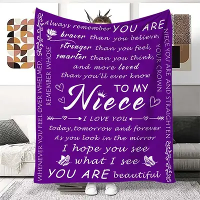 Letter Print Soft Blanket, 1 Count Air Conditioning Blanket, Warm Nap Blanket for Home Office Travel, Gift for Niece from Aun...