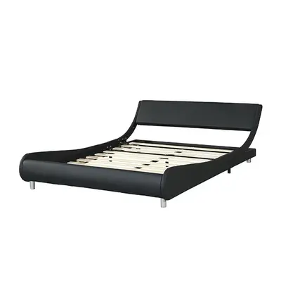 Faux Leather Upholstered Platform Bed Frame with LED Lighting | Color: Black