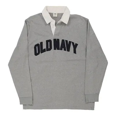 Old Navy Spellout Rugby Shirt - Large Grey Cotton
