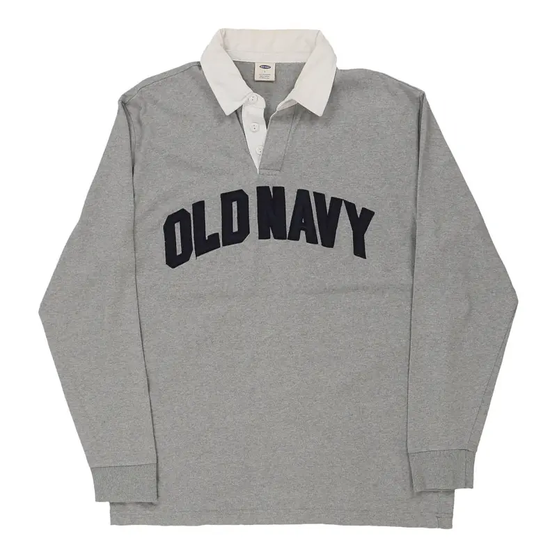 Old Navy Spellout Rugby Shirt - Large Grey Cotton