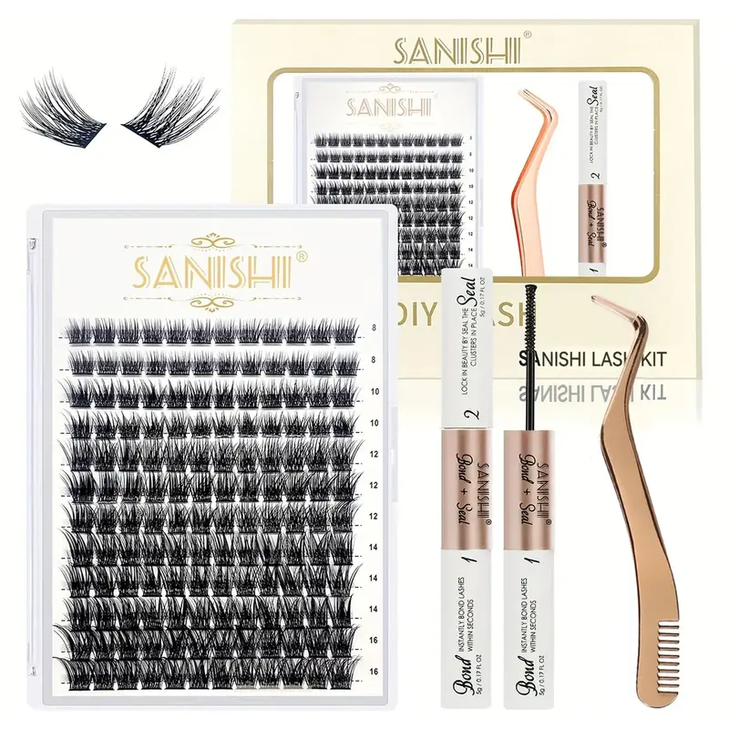 DIY Lash Extensions Kit, Eyelash Extension Lashes Including 144pcs Eyelash Clusters & 1 Count Eyelash Applicator & 1 Count E...