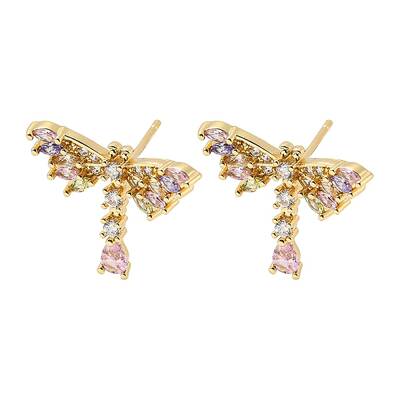 Brass with Colorful Cubic Zirconia Stud Earrings