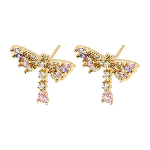 Brass with Colorful Cubic Zirconia Stud Earrings