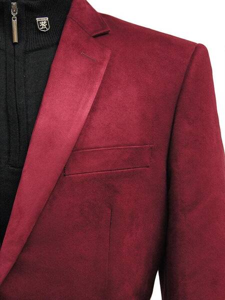 Men Cranberry Wine Ultra Faux Suede 2 Button Dress Casual Work Blazer