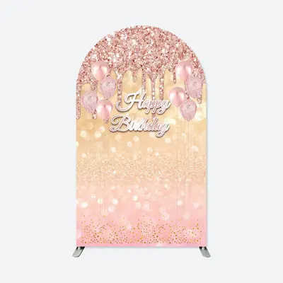 Aperturee Rose Glod Glitter Bokeh Happy Birthday Arch Backdrop | Wedding Arch Backdrop | Round Arch Backdrop Cover | Chiara W...