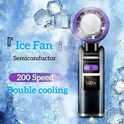 【NEW】Turbo Fan with Digital Display – Handheld, Desktop, Ice Cool Plate, 5 Speeds & Compact Rechargeable Design, Pedest...