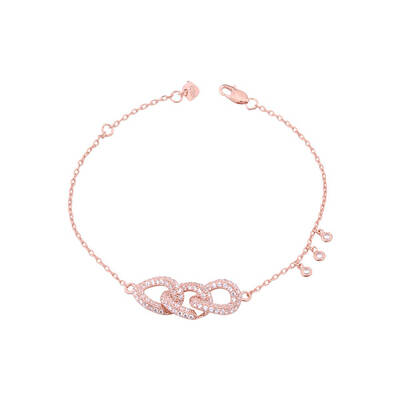 925 Sterling Silver Cubic Zirconia Three-Ring Charm Bracelet
