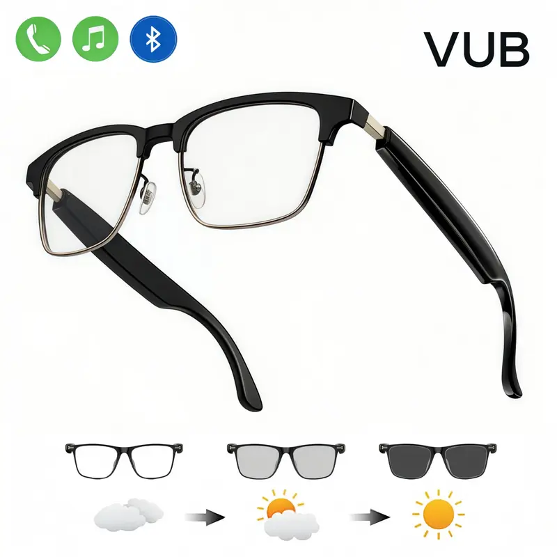VUB Bluetooth Smart Glasses, Sunglasses for Men and Women with Anti-Blue Light Lenses, Auto-Color Changing Touch Control, Bui...