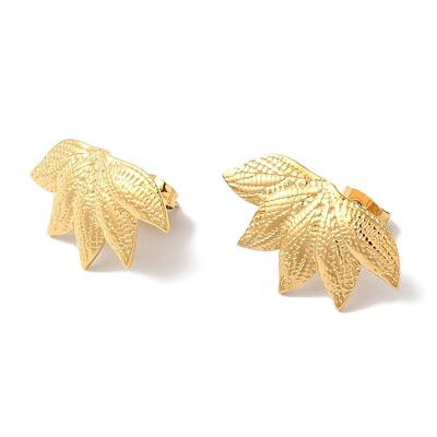 Textured Leaf Ion Plating(IP) 304 Stainless Steel Stud Earrings for Women