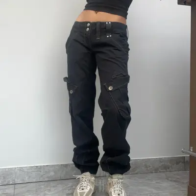 Miss Sixty Cargo Trousers - 30W UK 8 Black Cotton