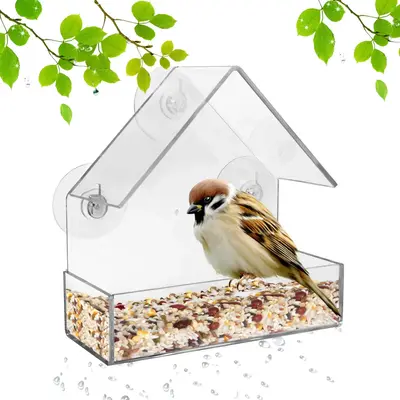 Clear Bird Feeder with Suction Cup, Transparent Window Bird Feeder, Wall Mounted Feeding Room, Bird Feeding Tool for Househol...