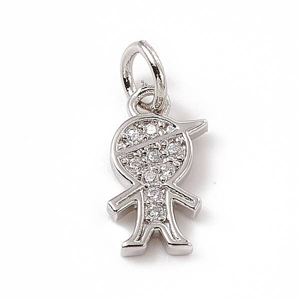 Brass Micro Pave Clear Cubic Zirconia Boy Charms
