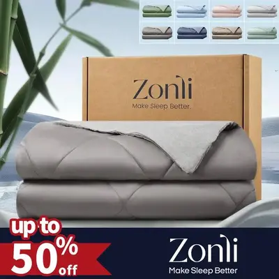 ZonLi Bamboo Cooling Blanket, Hypoallergenic Bamboo Viscose, Lightweight Breathable Soft Summer Comforter for Hot Sleepers, Q...