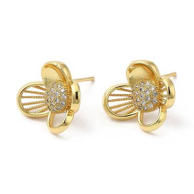 Rack Plating Brass Flower Stud Earrings with Cubic Zirconia