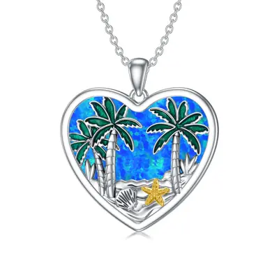 Sterling Silver Coconut Tree Pendant Necklace