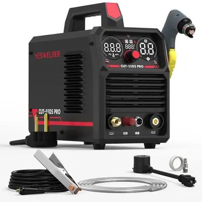 YesWelder CUT-55DS-PRO Non-HF Plasma Cutter 55Amp | 110/220V Dual Volts Non-Touch Pilot Arc Plasma Cutting Machine | Air Pres...
