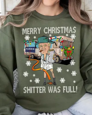 Merry Christmas For Trump Unisex Sweater For Men - For Women,  Shitter Was Full Sweashirt, Vintage Christmas Tshirt, Casual C...