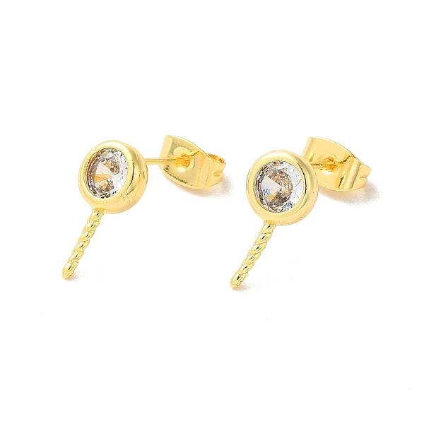 Brass Micro Pave Cubic Zirconia Studs Earrings Findings