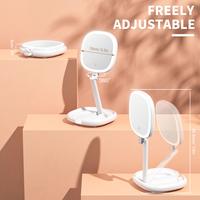 Folding Makeup Mirror with Lights, 1X/10X Rechargeable Lighted Makeup Mirror with 3 Lighting modes, LED Travel Mirror with Ad...