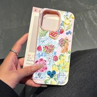 1 piece faux leather texture feel pink with exquisite flowers, strawberry, and puppy pattern phone case, stain-resistant, hig...