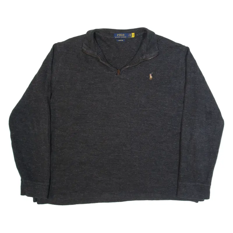 POLO RALPH LAUREN Estate Rib Mens Jumper Grey 1/4 Zip Tight Knit L