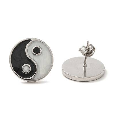 304 Stainless Steel Yin Yang Stud Earrings