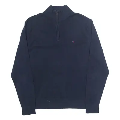 TOMMY HILFIGER Mens Jumper Blue 1/4 Zip Tight Knit L