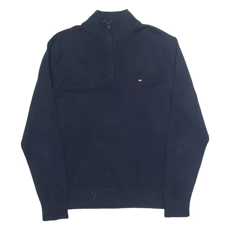 TOMMY HILFIGER Mens Jumper Blue 1/4 Zip Tight Knit L