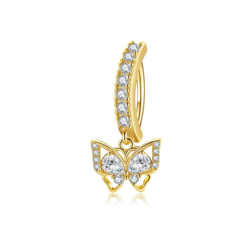 Yellow Gold Plated Moissanite Butterfly Belly Button Ring