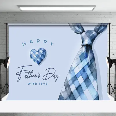 Blue Heart Tie Happy Fathers Day Party Backdrop - Aperturee
