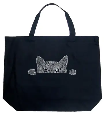 Peeking Cat - Large Word Art Tote Bag - Large - Royal