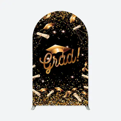 Aperturee Black Golden Bachelor Cap Graduation Arch Backdrop | Diy Arch Backdrop Cover | Diy Chiara Backdrop Cover | Round Ar...