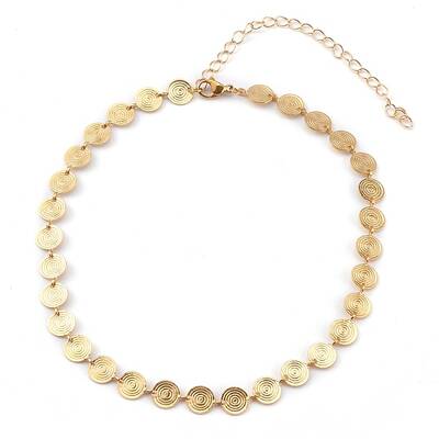 Brass Flat Round Link Chain Necklaces