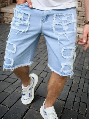 Men's Ripped Jean Shorts, Loose Casual Fashion Ripped Design Shorts for Daily Wear, Street Men's Baggy Bottoms for All Season...