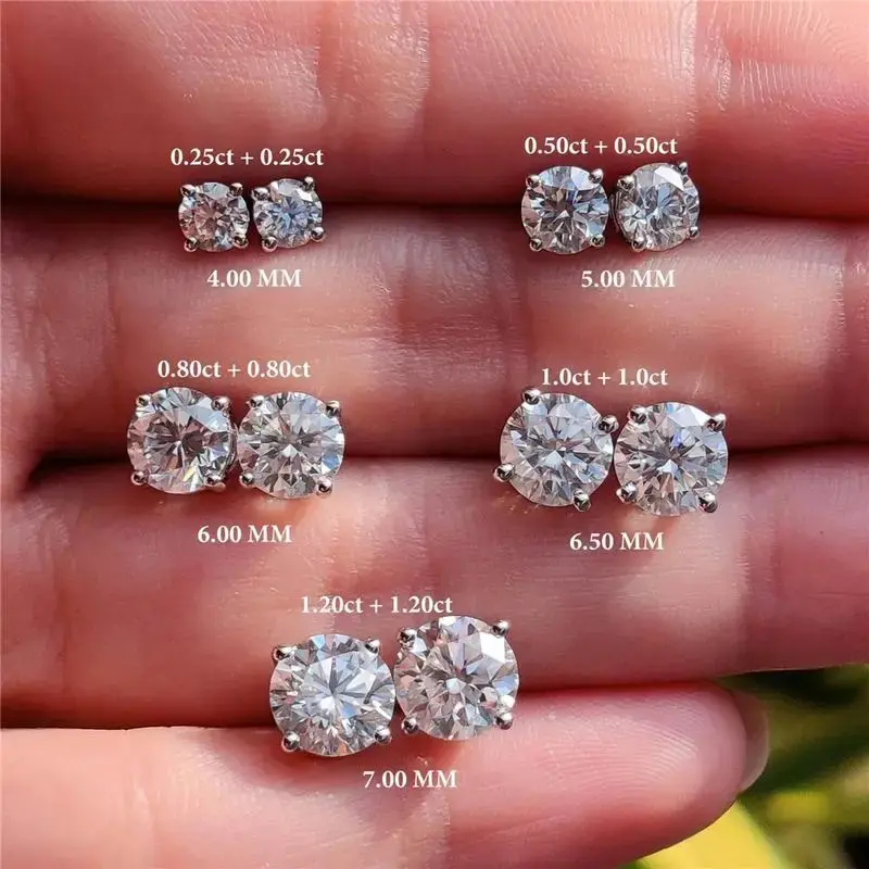 【MARS2059】Moissanite Ear Stud Earrings 0.5-2 Carat Round Cut D Color VVS1 For Women Men 925 Sterling Silver Piercing Hypo...