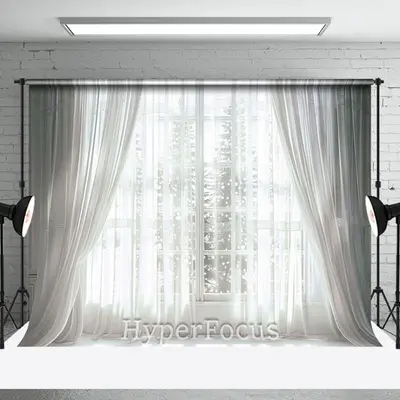 Aesthetic White Gauze Curtain Window Winter Backdrop - Aperturee