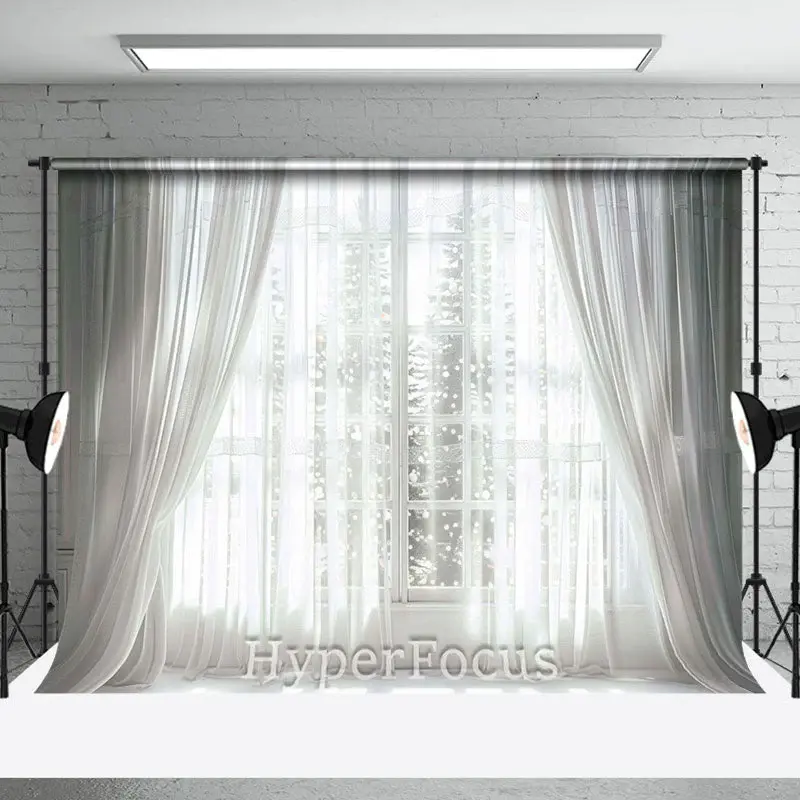 Aesthetic White Gauze Curtain Window Winter Backdrop - Aperturee