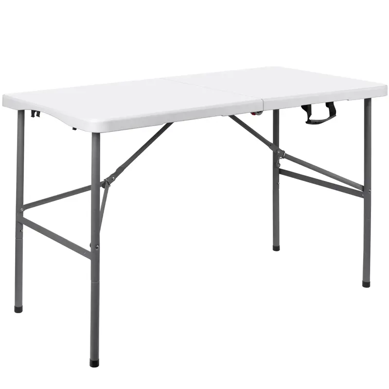 4FT Folding Table, Plastic Fold in Half Table Outdoor Indoor, with Handle and Lock - White