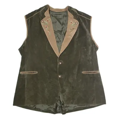 Alpine Embroidered Mens Waistcoat Green Faux Suede Colourblock 2XL