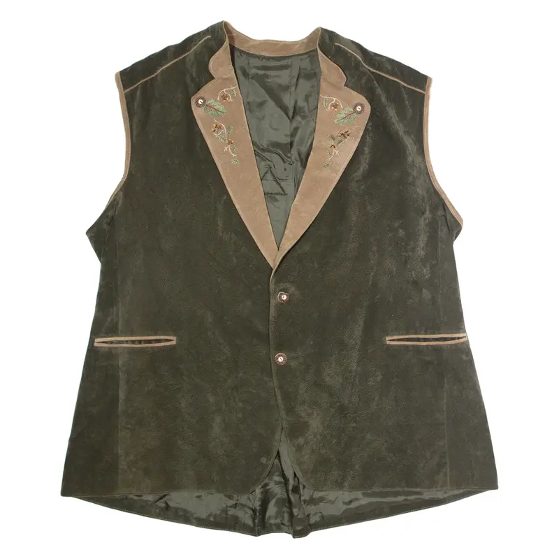 Alpine Embroidered Mens Waistcoat Green Faux Suede Colourblock 2XL